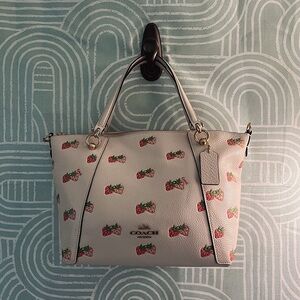 Coach Cream Tote with Strawberry Design